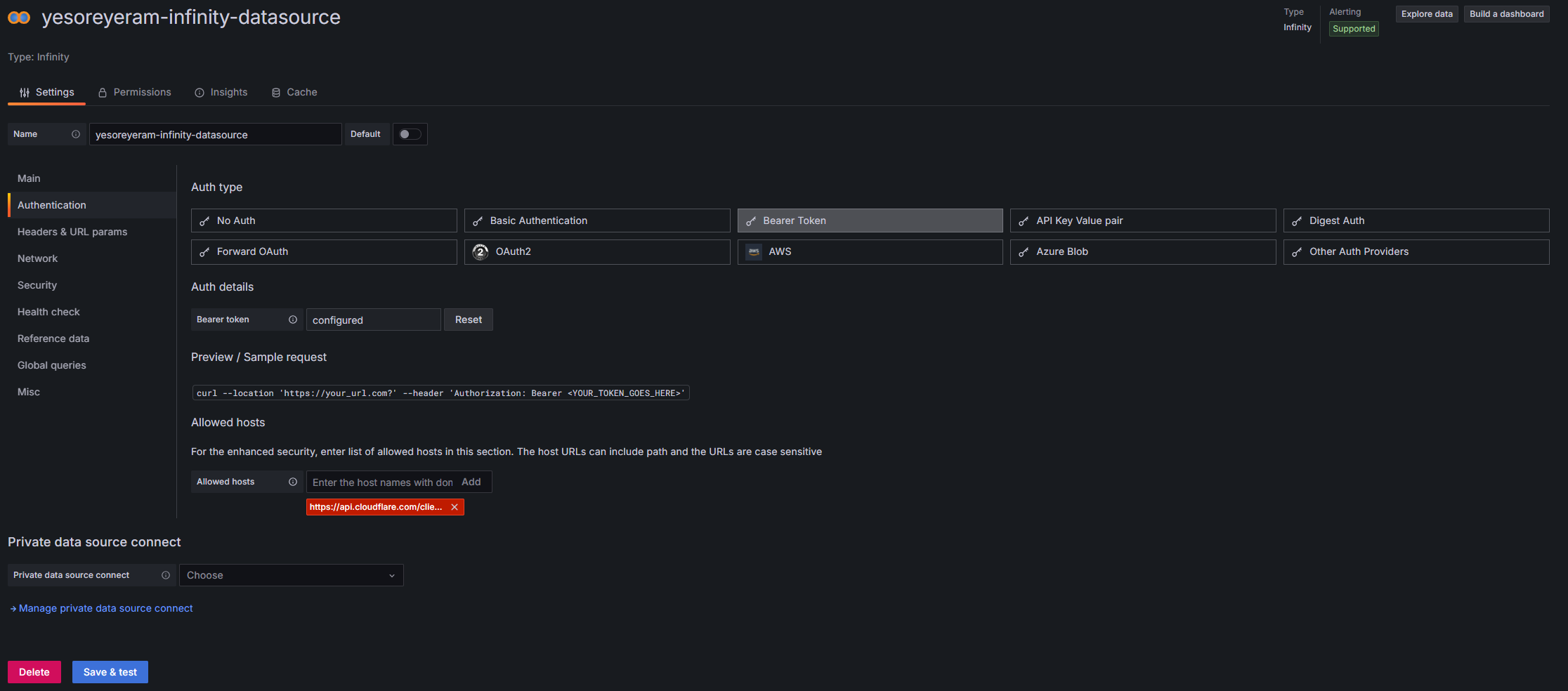 Konfiguration der Infinity Data Source in Grafana