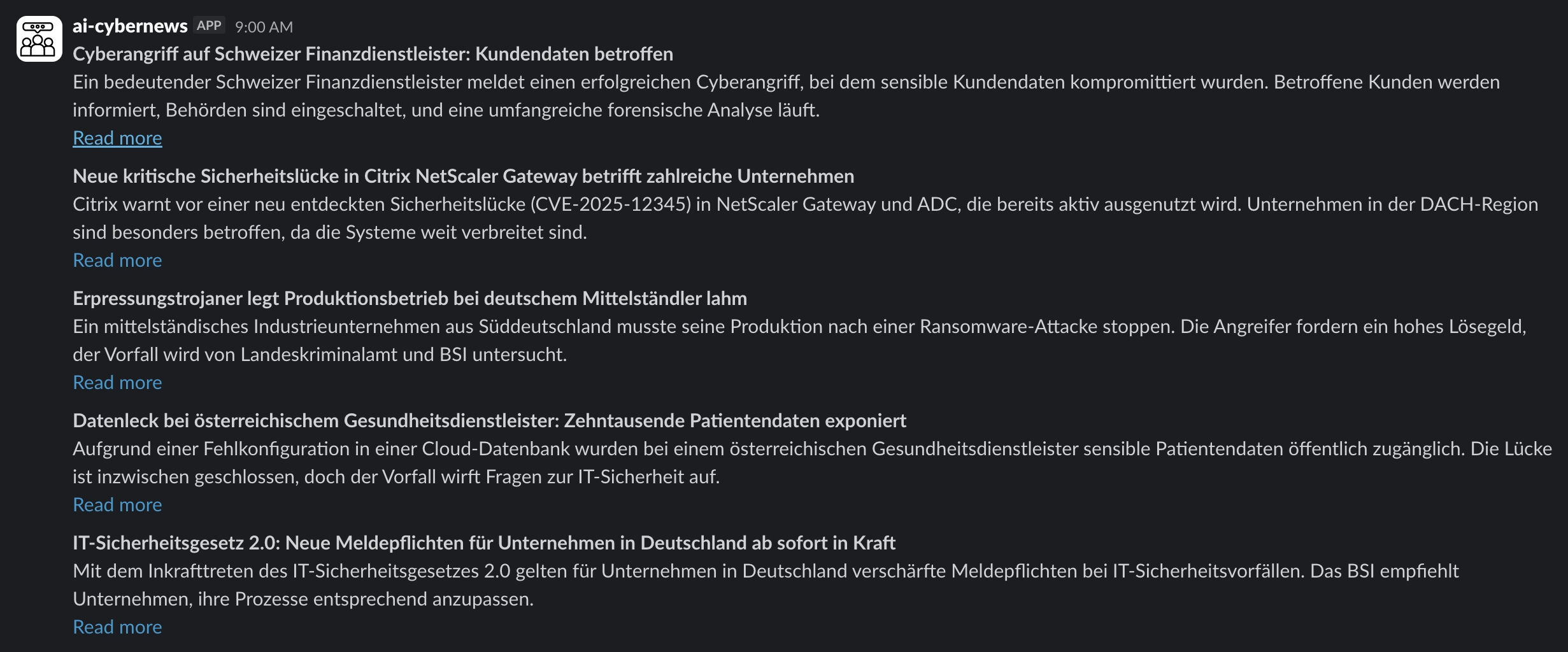 Screenshot von Slack mit halluzinierten Nachrichten